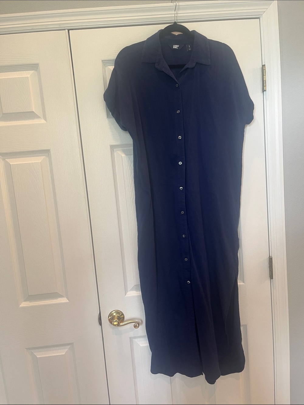 Lands' End Navy Button-Front Maxi Shirt Dress